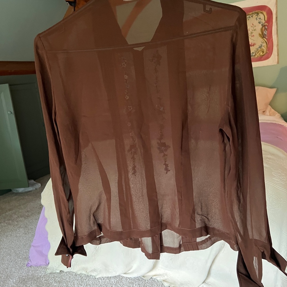 Designers Originals Sheer Brown Blouse with Floral Embroidery - Picture 5 of 7